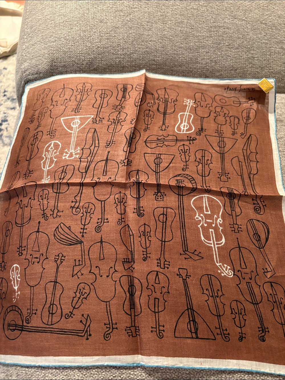 Pure linen handkerchief kimball, vintage musical instrument .